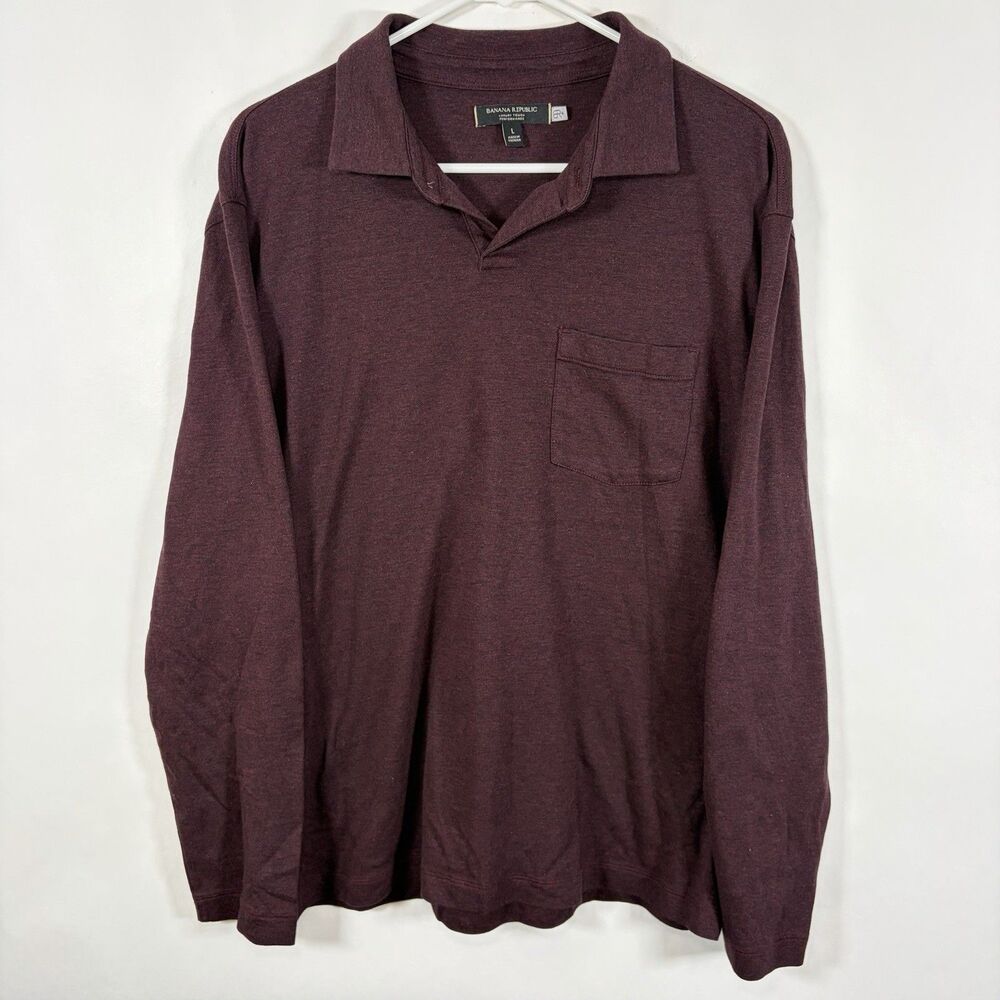 Banana Republic Luxury Touch Performance Long Sleeve Polo Shirt Men Large Maroon